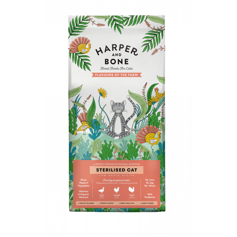 Pienso natural para gatos con sensibilidades Harper And Bone, sin cereales, con pato, pollo y pavo frescos