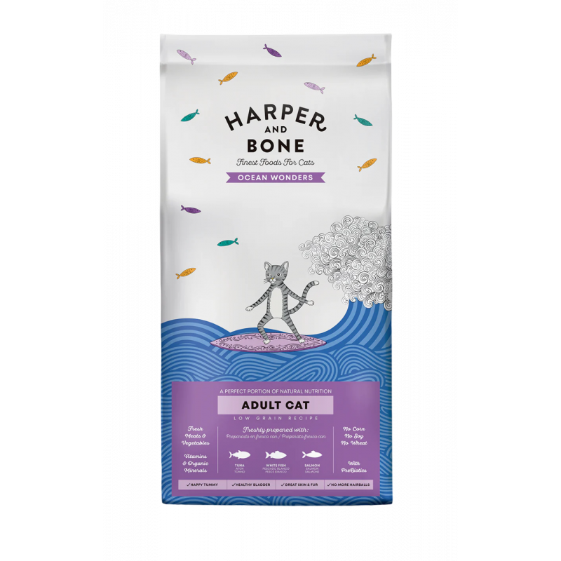 Pienso para gatos adultos completo Harper And Bone con atún, pescado, salmón, omega 3, sin cereales ni gluten