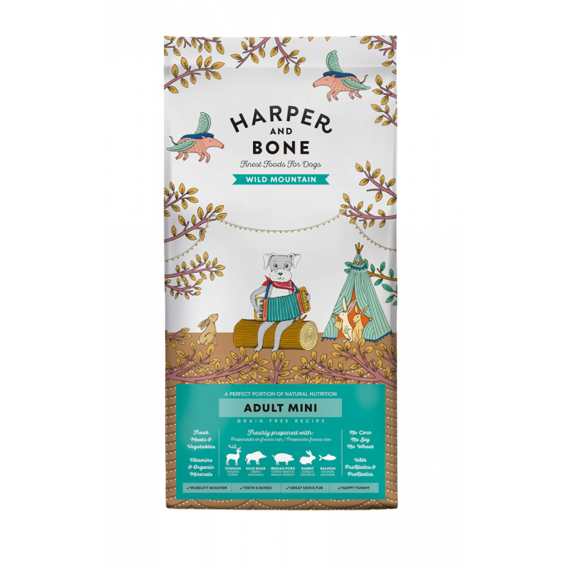 Harper and Bone Adult Mini Pienso para perros pequeños, con venado, jabalí, cerdo, conejo y salmón
