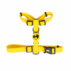 Arnés amarillo de neopreno Zoopets con diseño de Snoopy y Charlie Brown para perros.