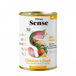 Dibaq Sense Lata Pollo & Pato Comida húmeda natural para perros, sin cereales, con pollo y pato.