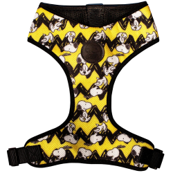 Arnés amarillo de neopreno Zoopets para perro, con diseño de Snoopy y Charlie Brown.