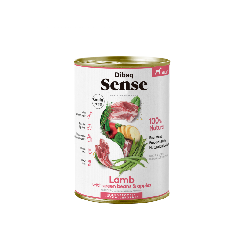 Dibaq Sense Lata Cordero Comida húmeda natural monoproteica para perros, sin cereales, con cordero.