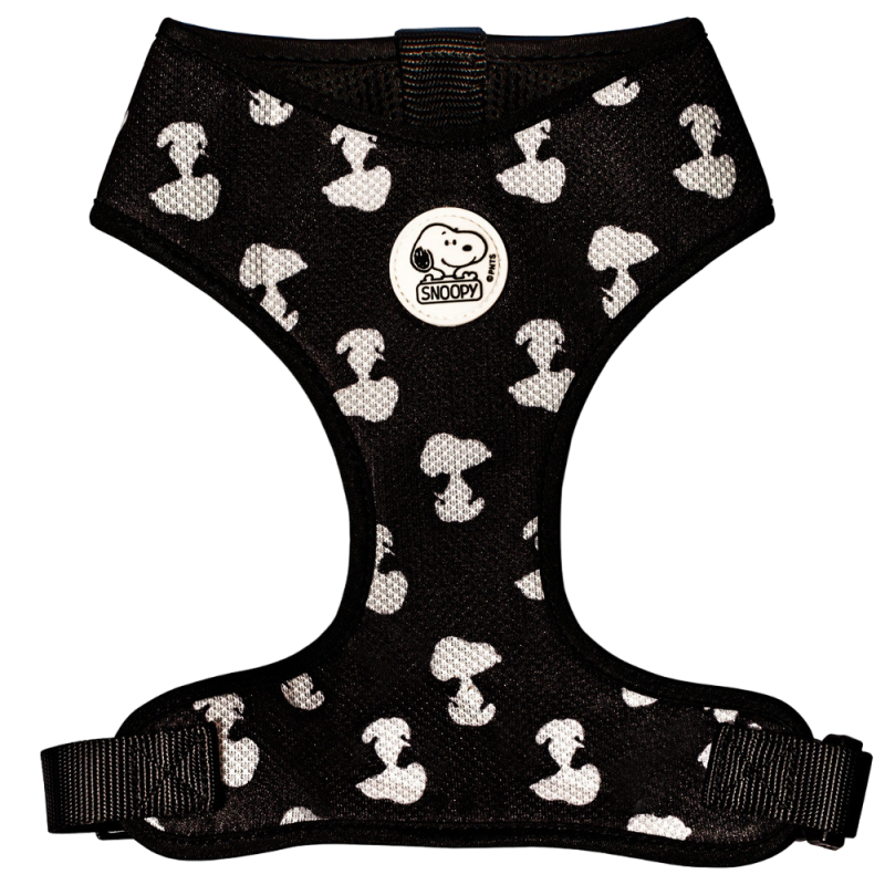 Arnés de perro Zoopets de diseño Snoopy en blanco y negro para paseos cómodos y seguros.