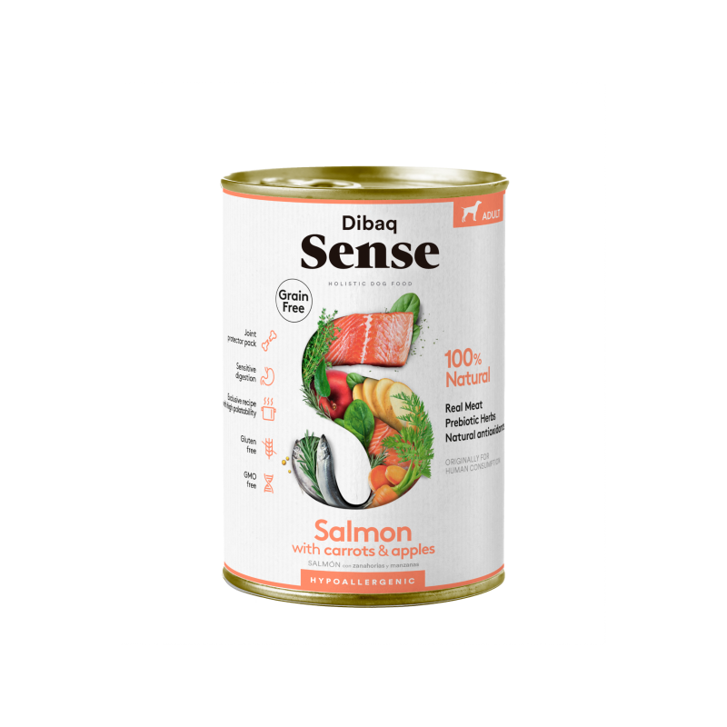 Dibaq Sense Lata Salmón Comida húmeda natural para perros, sin cereales, con salmón y arenque.