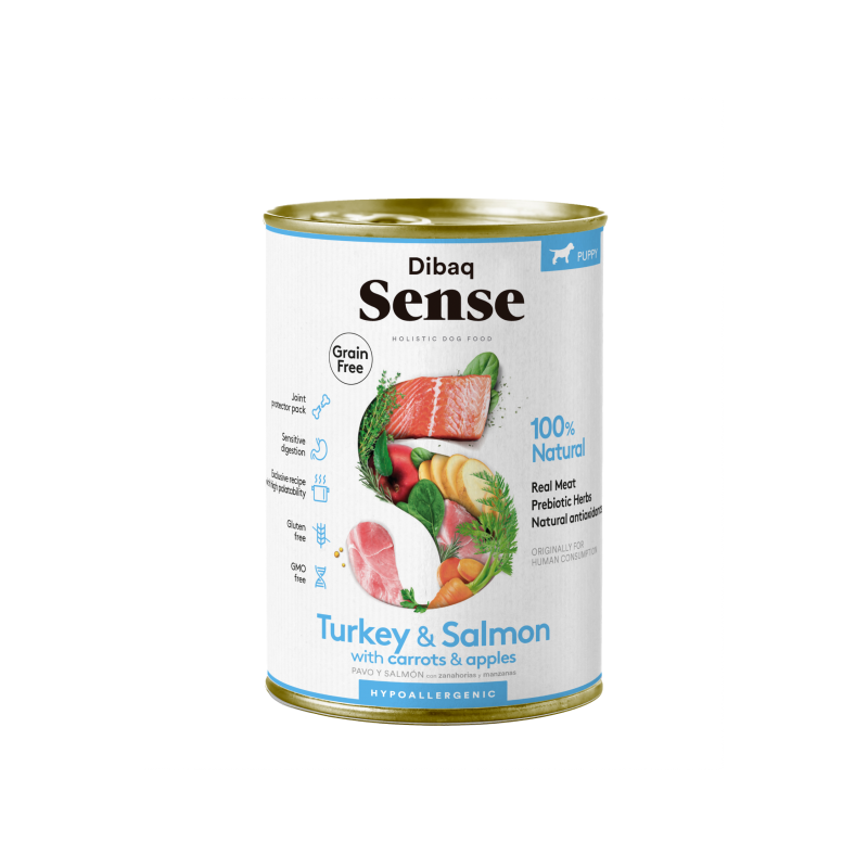 Comida húmeda para cachorros Dibaq Sense Salmón & Pavo, rico en omega 3