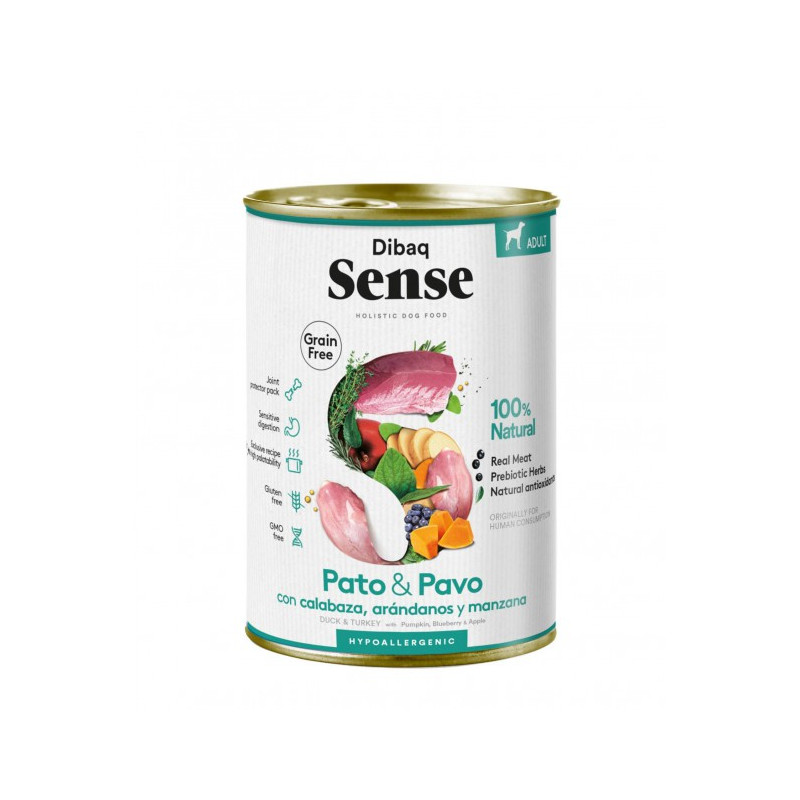 Dibaq Sense Lata Pato & Pavo Comida húmeda natural para perros, sin cereales, con pato y pavo.