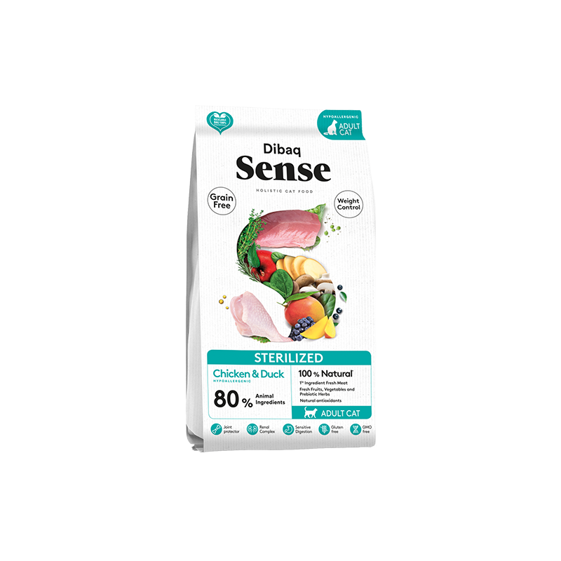 Dibaq Sense Cat Esterilizado, alimento para gatos esterilizados con pollo y pavo fresco.