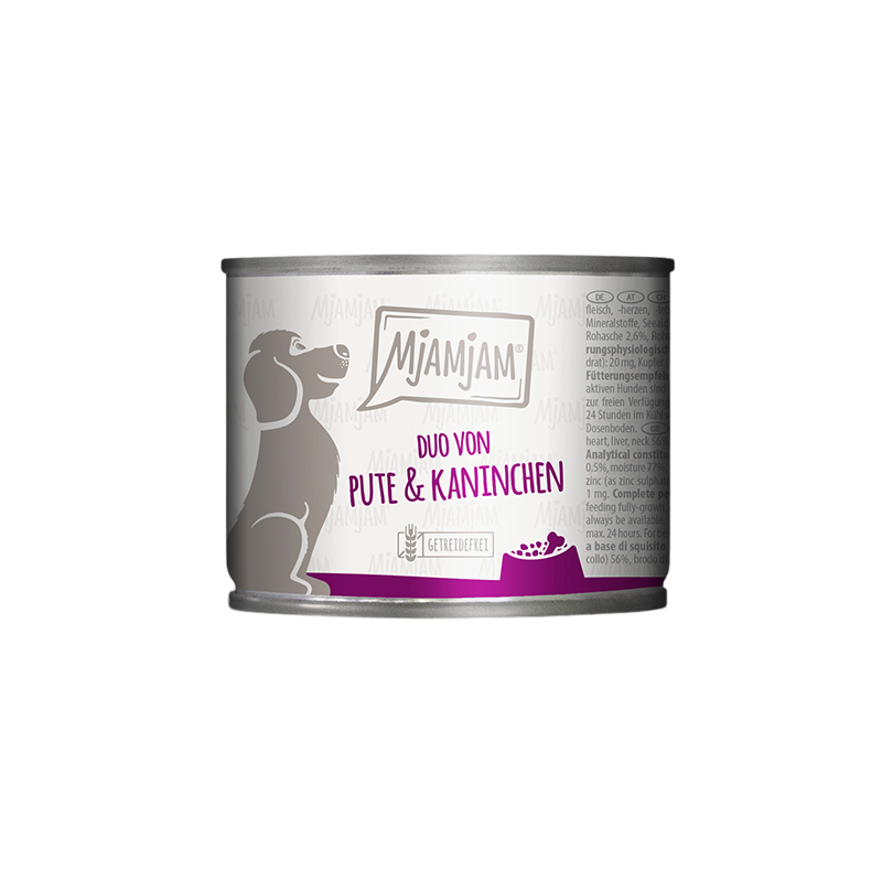 MjAMjAM alimento para perros de pavo y conejo, comida húmeda natural sin cereales