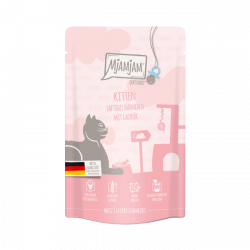 Comida húmeda para gatitos MjAMjAM de pollo con aceite de salmón. Alimento natural y completo para el crecimiento de tu gato