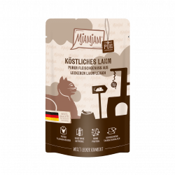 Comida húmeda para gatos MjAMjAM de cordero. Alimento monoproteico natural sin cereales, ideal para gatos con alergias
