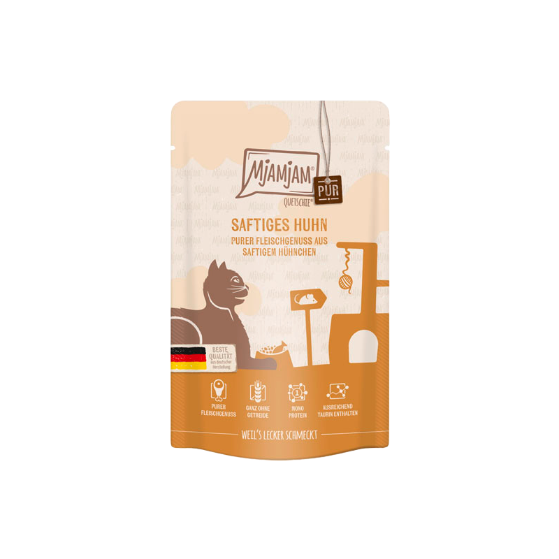 Comida húmeda para gatos MjAMjAM de pollo. Alimento monoproteico sin cereales para gatos con digestión sensible