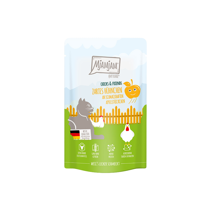 Comida húmeda para gatos MjAMjAM Pollo Tierno con Sabrosa Manzana Picada 125gr