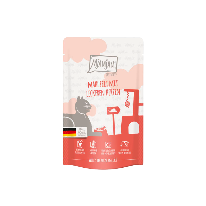 comida humeda mjammjam para gatos con corazones ternera pollo