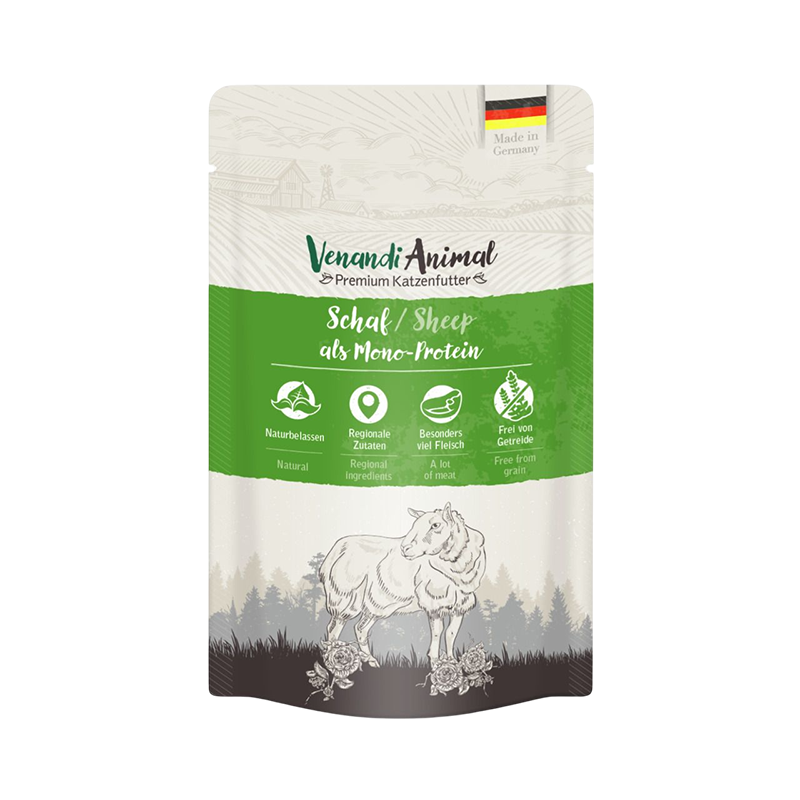 Comida húmeda para gatos Venandi Animal, oveja monoproteica. Alimento natural y sin cereales para gatos con alergias