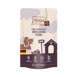Alimento húmedo para perros MjAMjAM de caballo puro. Receta monoproteica sin cereales ni aditivos