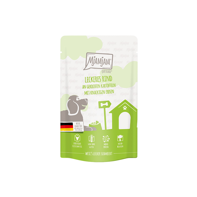 Comida húmeda para perros MjAMjAM de carne de res con patatas y guisantes