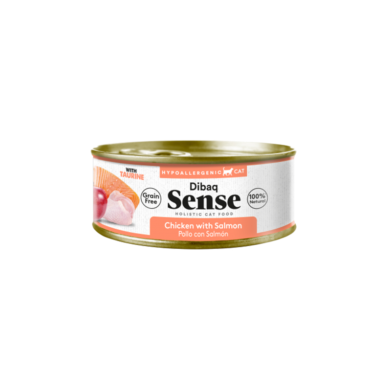 Dibaq Sense Cat Pollo & Salmón con Manzana 70G - Comida húmeda natural sin cereales para gatos, ideal para digestión saludable