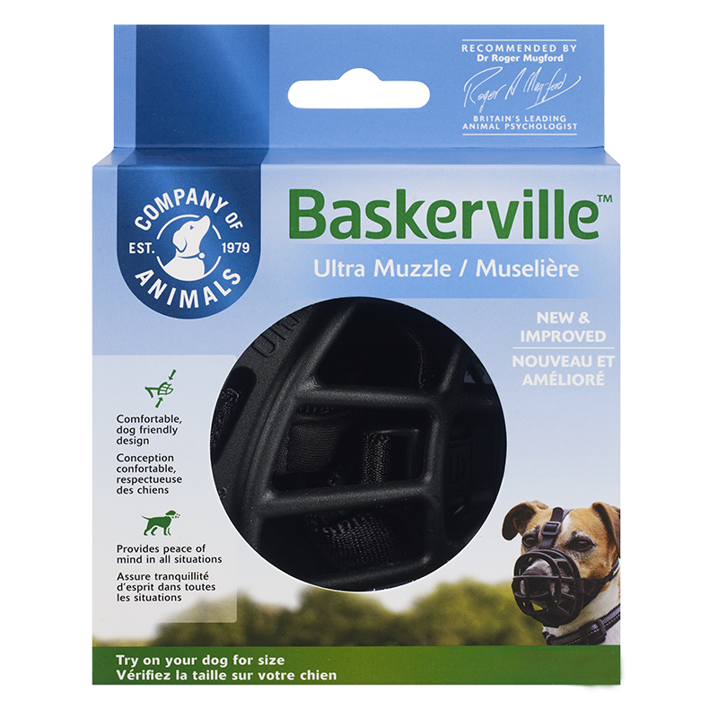 Bozal Baskerville Ultra negro para perros, seguro, ajustable y cómodo