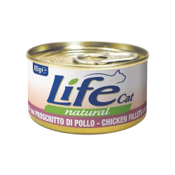Life Natural comida húmeda para gatos de filetes de pollo y jamón, rica en proteínas y sabor.