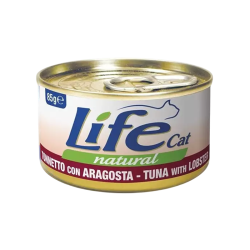 Life Natural comida húmeda para gatos, atún con langosta, omega-3, ideal para una dieta saludable y equilibrada.