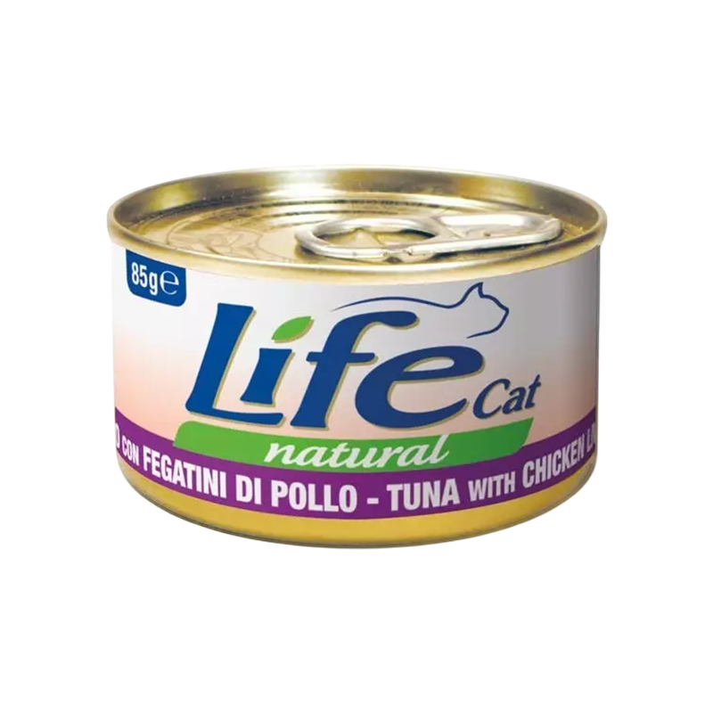 Life Natural comida húmeda para gatos Atún con Hígados de Pollo 85 g, alta en proteínas y sin aditivos artificiales