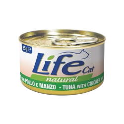 Life Natural comida húmeda para gatos Atún con Pollo y Carne 85 g, rica en proteínas y omega 3, sin conservantes