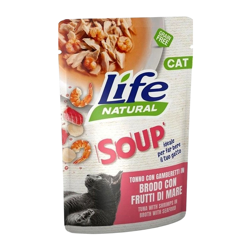 Life Natural sopa de atún con camarones 60gr, alimento complementario para gatos