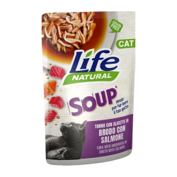 sopa para gatos con atún, anchoas y salmón de Life Natural, 60g, alimento húmedo con omega-3 y proteínas para la salud felina