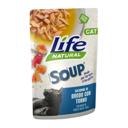 sopa para gatos con salmón y atún de Life Natural, 60g, alimento húmedo con omega-3 y proteínas para la salud felina