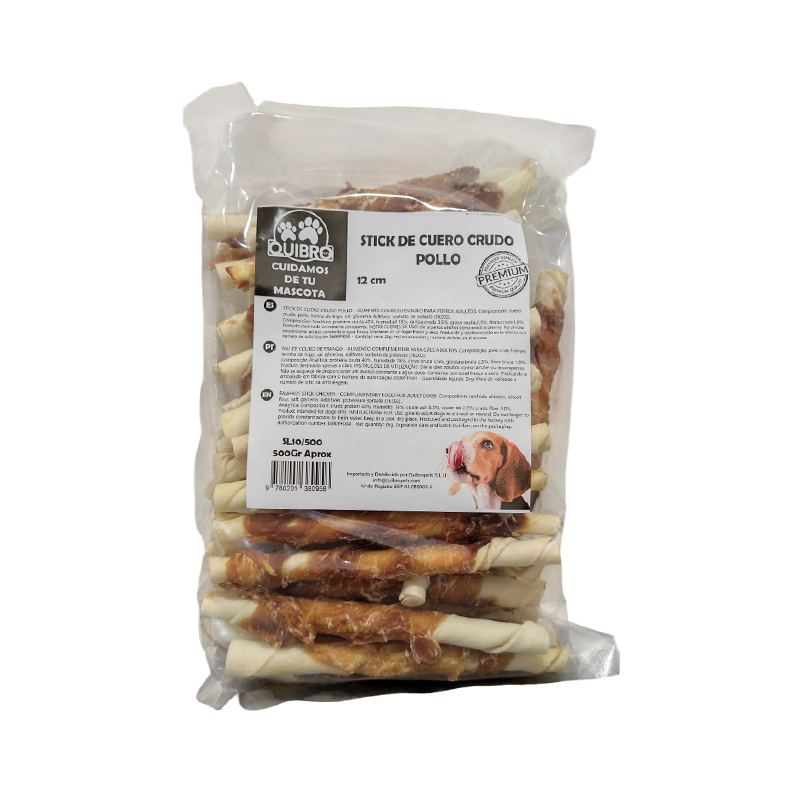 Quibropets snack masticable para perro de cuero crudo y pollo 500gr