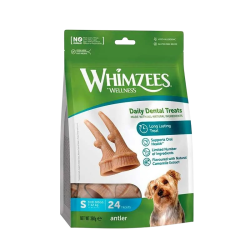 Bolsa de 24 Whimzees Antler S, snack dental sin gluten para perro pequeño contra placa y sarro
