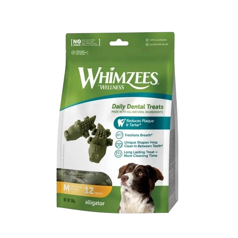 Whimzees Alligator M 12 Piezas snack dental sin cereales para perro mediano