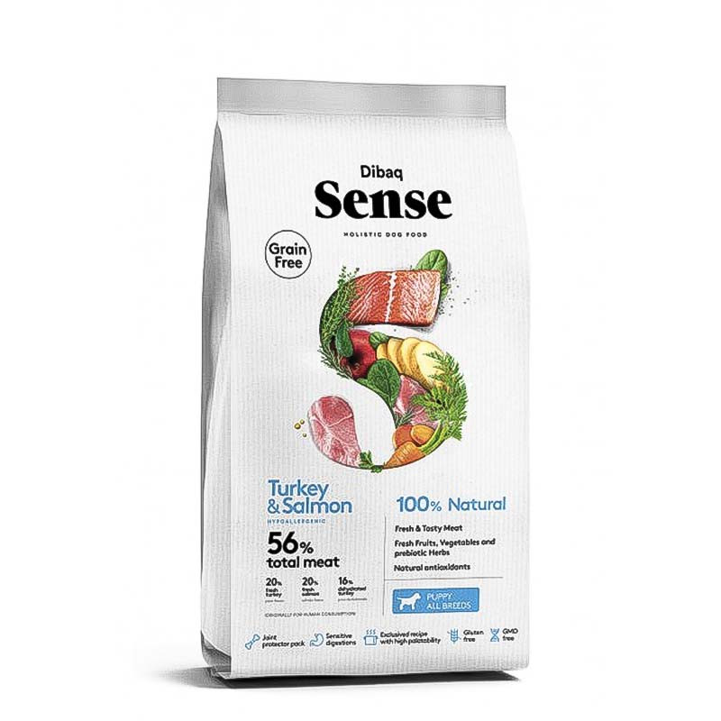 Dibaq Sense Grain Free Salmón y Pavo pienso para perros Cachorros, sin cereales