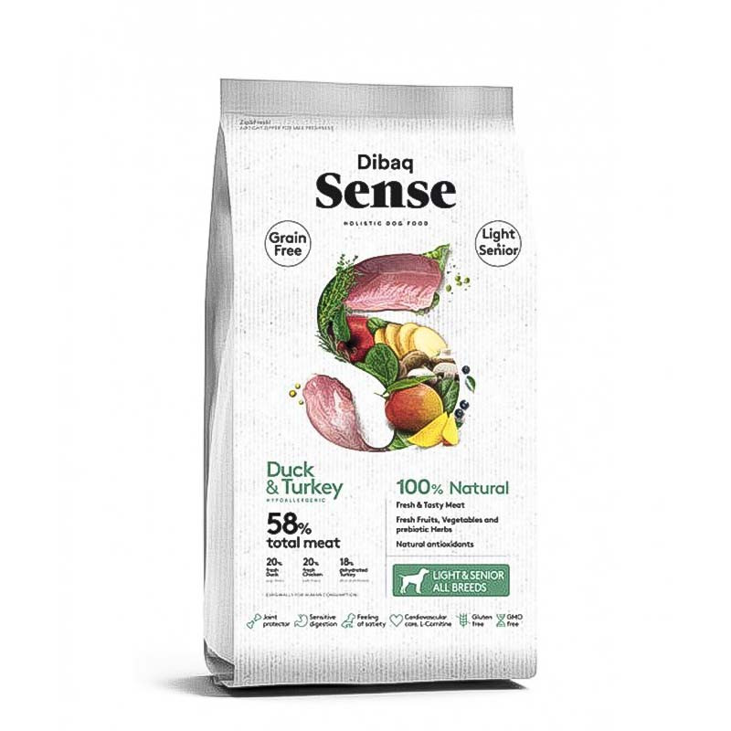 Dibaq Sense Grain Free Pato & Pavo Light Senior, pienso para perros sin cereales