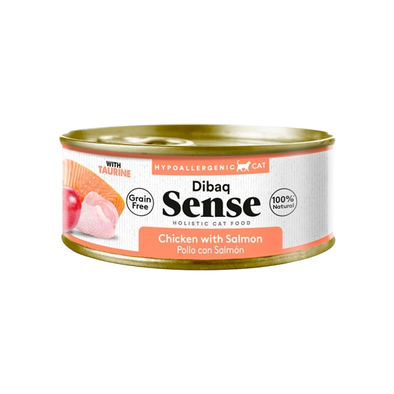 Dibaq Sense Cat Pollo & Salmón con Manzana 70G - Comida húmeda natural sin cereales para gatos, ideal para digestión saludable