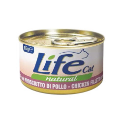 Life Natural comida húmeda para gatos de filetes de pollo y jamón, rica en proteínas y sabor.