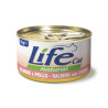 Life Natural comida húmeda para gatos de salmón y pollo  , fuente de proteínas y ácidos grasos omega-3.