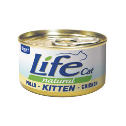 Lata de Life Natural para gatitos, sabor pollo, de 85 gramos.