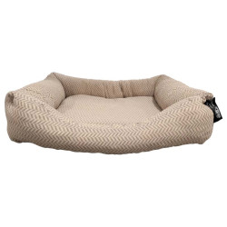 Cama de diseño Quibropets tipo cuna con estampado espiga beige, suave para el descanso de perros y gatos