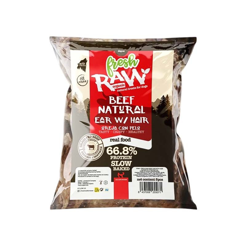 fresh raw oreja ternera con pelo 5 unidades snack natural perros salud dental