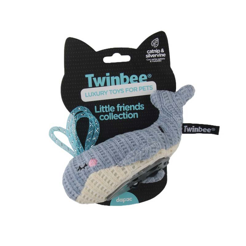 Juguete Ballena con ruedas articuladas TwinBee para gatos, con Catnip y Silvervine