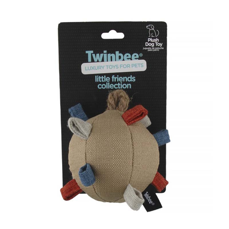 Pelota de tela con salientes TwinBee para perro | Juguete interactivo con asa de cuerda y sonido.
