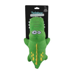 Juguete TwinBee Cocodrilo acolchado resistente para perro, peluche verde duradero con chirriador interno