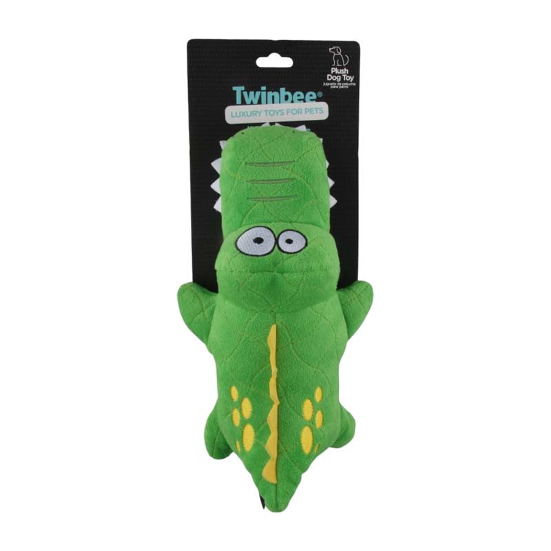 Juguete TwinBee Cocodrilo acolchado resistente para perro, peluche verde duradero con chirriador interno