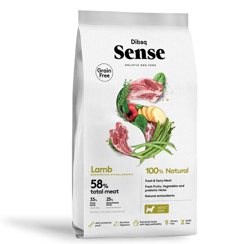 Dibaq Sense Grain Free Cordero Mini pienso natural sin cereales para perros pequeños