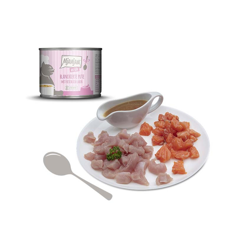 MjAMjAM Pavo y Salmón en Salsa ingredientes naturales comida húmeda para gatos