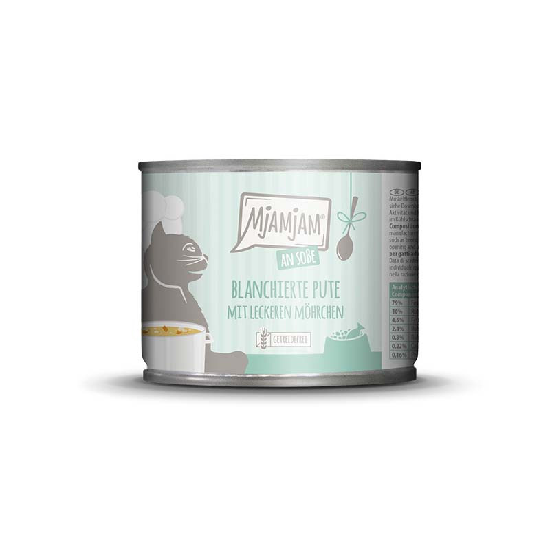 MjAMjAM Pavo con Zanahorias en Salsa lata – comida húmeda natural para gatos