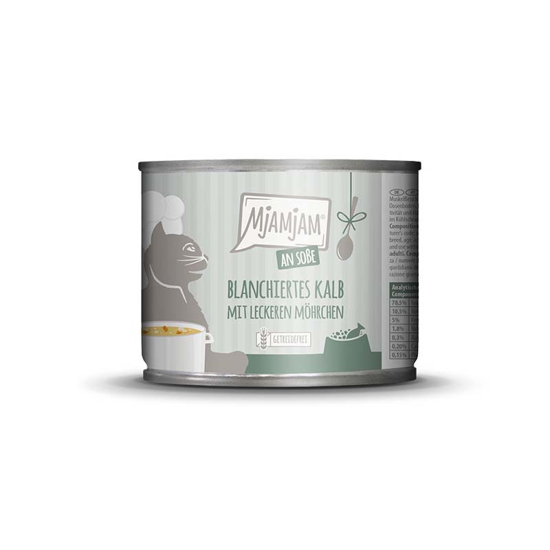 MjAMjAM Ternera con Zanahorias en Salsa lata – comida húmeda natural para gatos