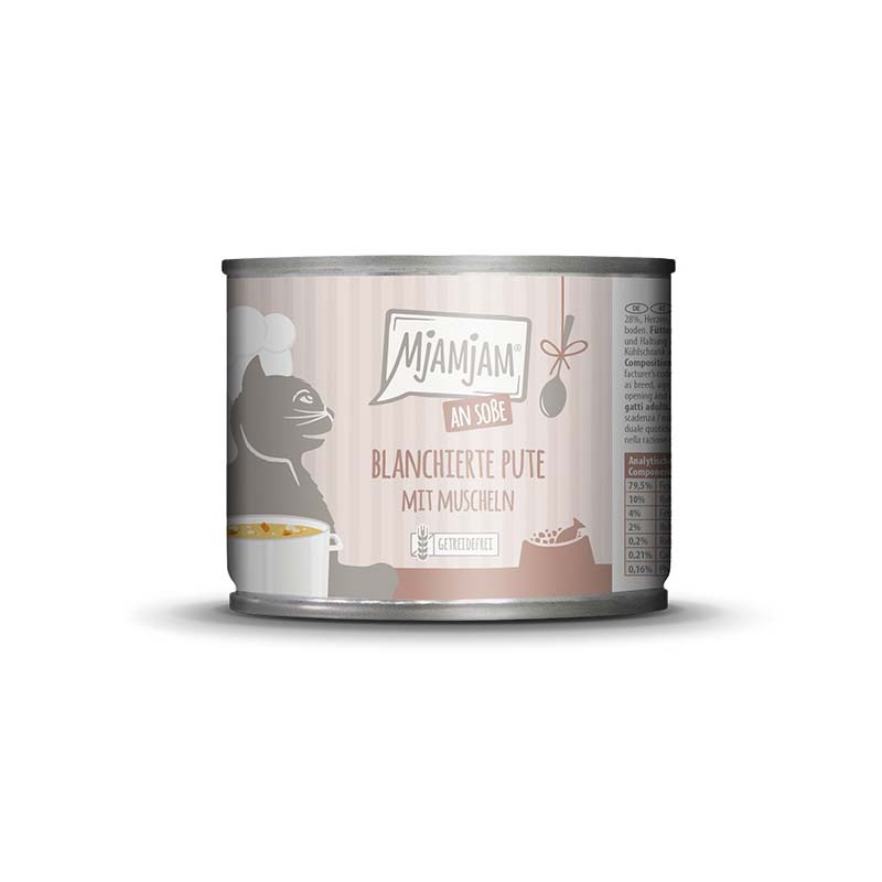 MjAMjAM Pavo con Mejillones en Salsa lata – comida húmeda natural para gatos